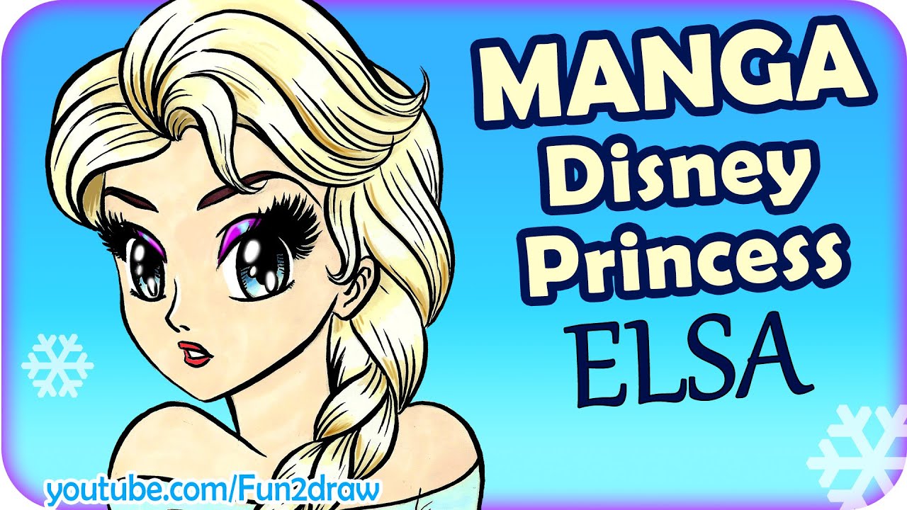 How to Draw and Color Manga Disney Princess - Elsa Step by Step Slow - Fun2draw