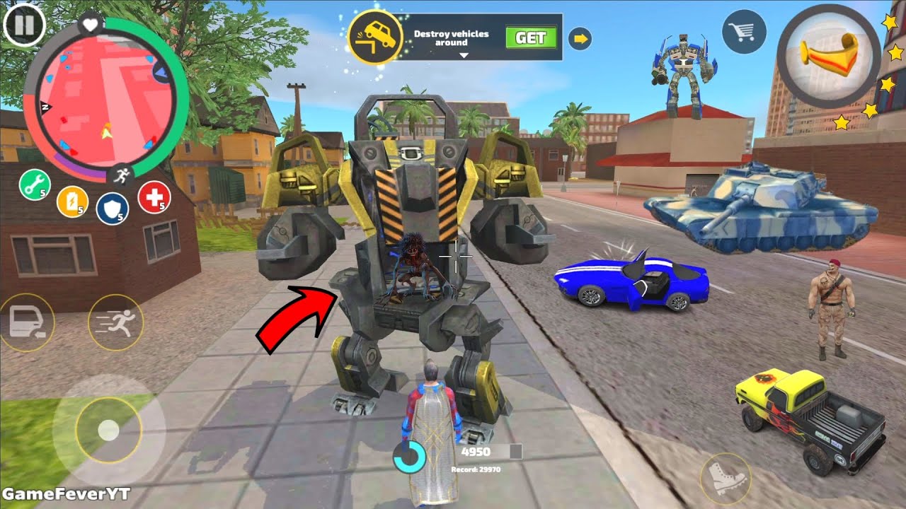 Rope Hero: Vice Town - (SuperHero Drive BD 100 Ground Fighter Machine)Red Hero - Android Gameplay HD