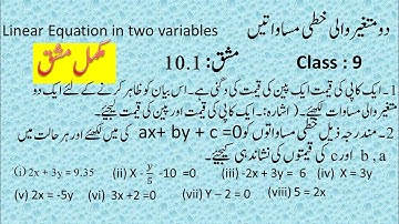 9th complete Ex 10.1  linear equations in two variables urdu medium