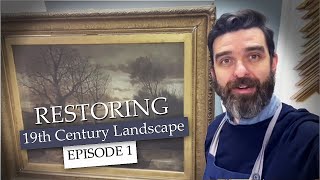 Restoring 19th Century landscape painting removing from frame and test cleans #paintingrestoration