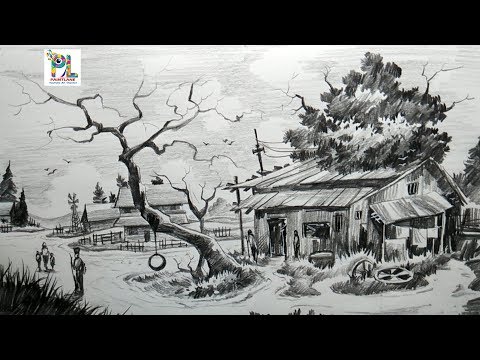 Easy Landscape Scenery Pencil Drawing Tutorial (Quick and Simple Trick)  @SureshArtsFam - YouTube