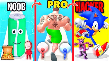 Muscle rush 3d, sonic dash, pizzaiolo, juice run and snow ball run android gameplay | noob vs pro