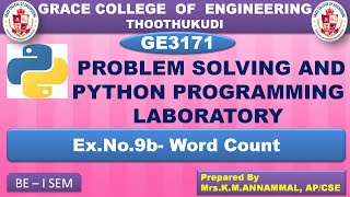 GRACE COE- GE3171- PROBLEM SOLVINGANDPYTHON PROGRAMMING–EX.NO.9(b)––Word Count.