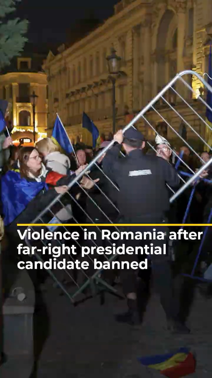 Violent protests after Romania bans far-right presidential candidate | AJ #shorts