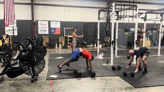 AMRAP20 2, 4, 6, 8, etc Dumbbell Deadlifts 70lbsx2, Double Tap Burpees, 200m Run