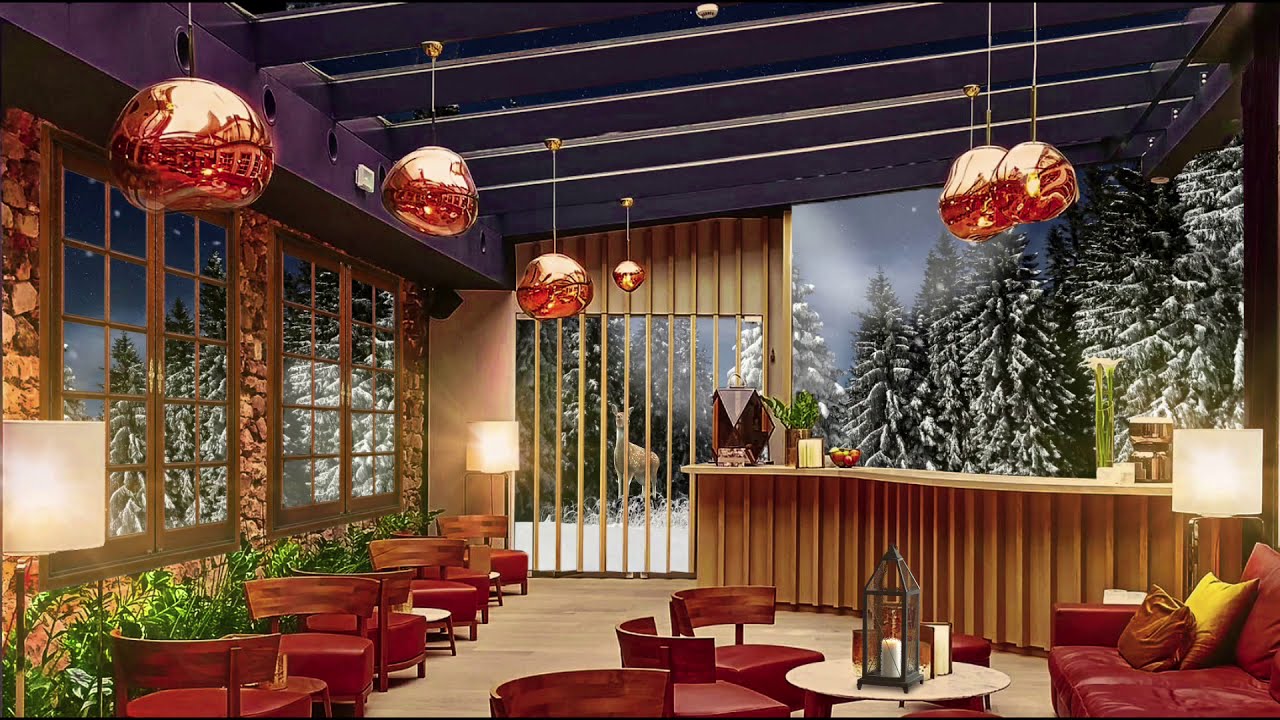 Cozy Snowy Winter Coffee Shop Ambience with Soothing Jazz Music for