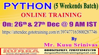 PYTHON (5 Weekends Batch) Online Training in DURGASOFT