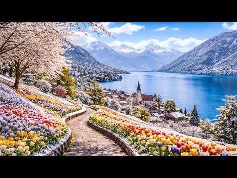 Rare Snowfall in Spring on Beautiful Swiss Village 🇨🇭 Weggis Switzerland 4K