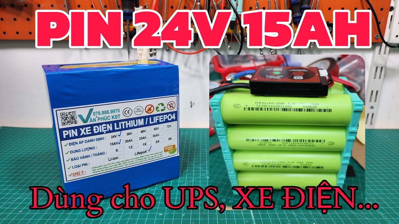 Đóng Bộ Pin 24v 15ah Dùng Cho UPS  Cửa Cuốn Từ Cell 32140 Mạch 8s Daly 30a