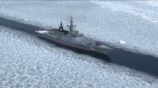 Проход отрядом боевых кораблей ТОФ ледовых полей в проливе Лаперуза