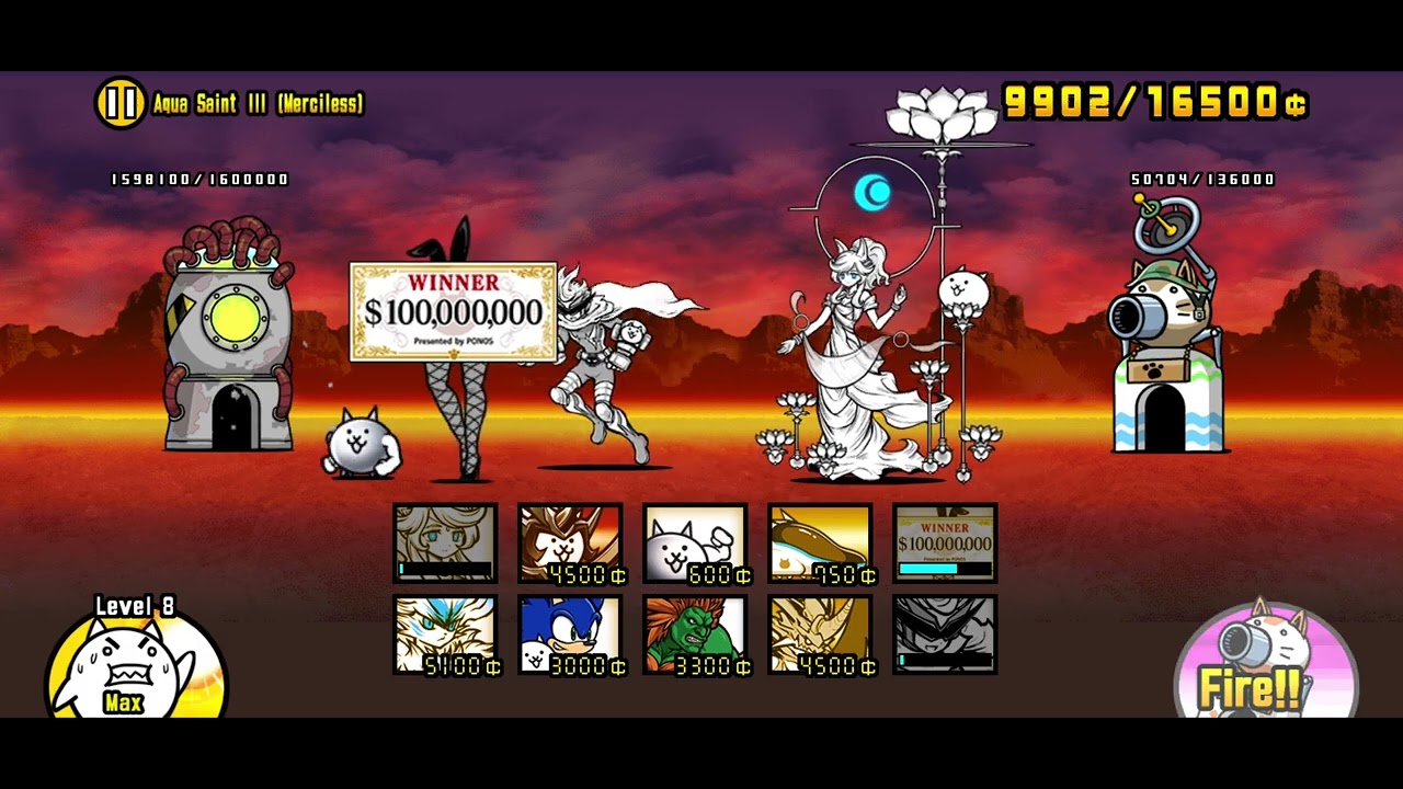 Jumbo Invation, Aqua Saint III (Merciless), uber carried. Battle cats v15.1