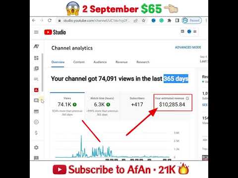$65 Earning Youtube CPM work 2 September | 1st Channel RPM/CPM in Pakistan Part 3 | Trick #shorts | AfAn 21k