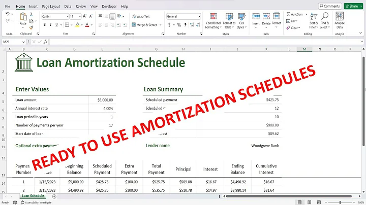 Amortization Schedule For Excel 365