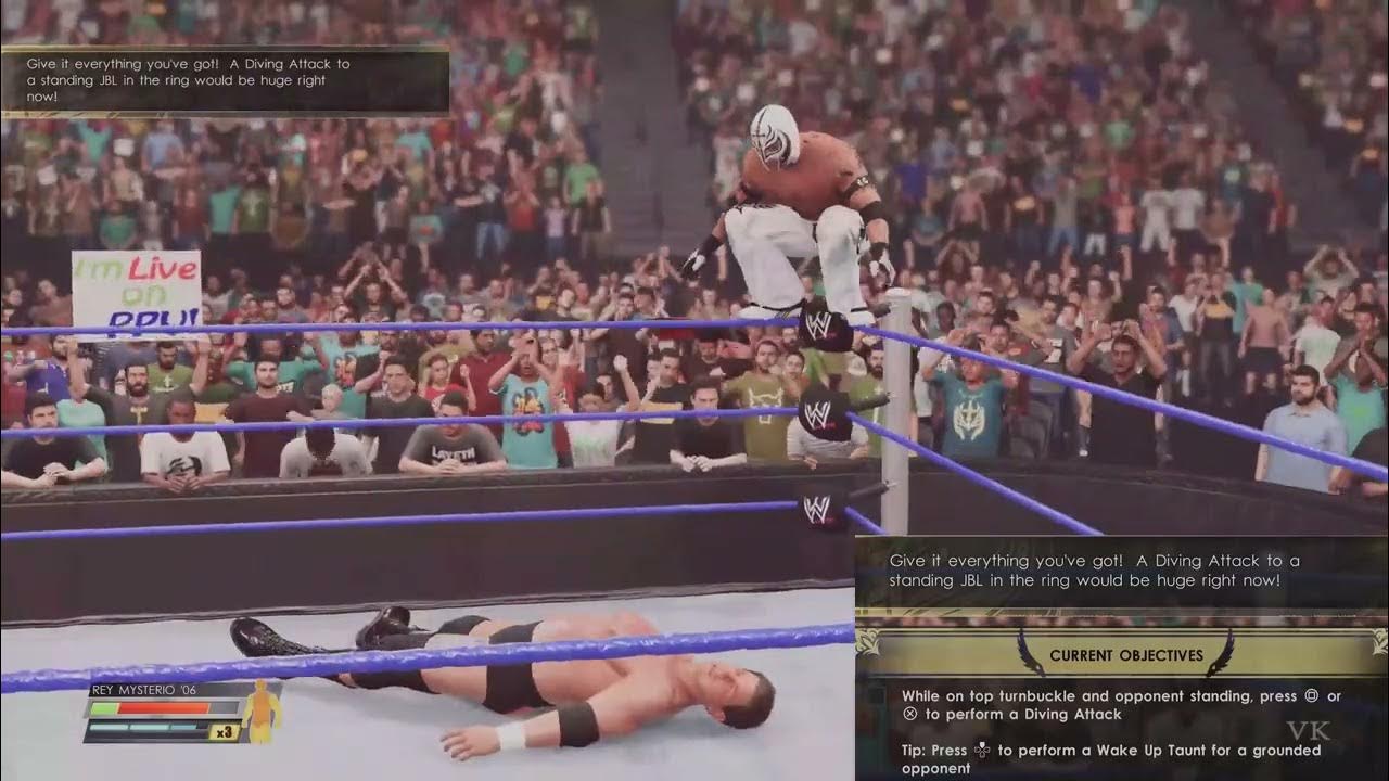 Rey Mysterio Diving Attack Top Turnbuckle & Opponent Standing WWE