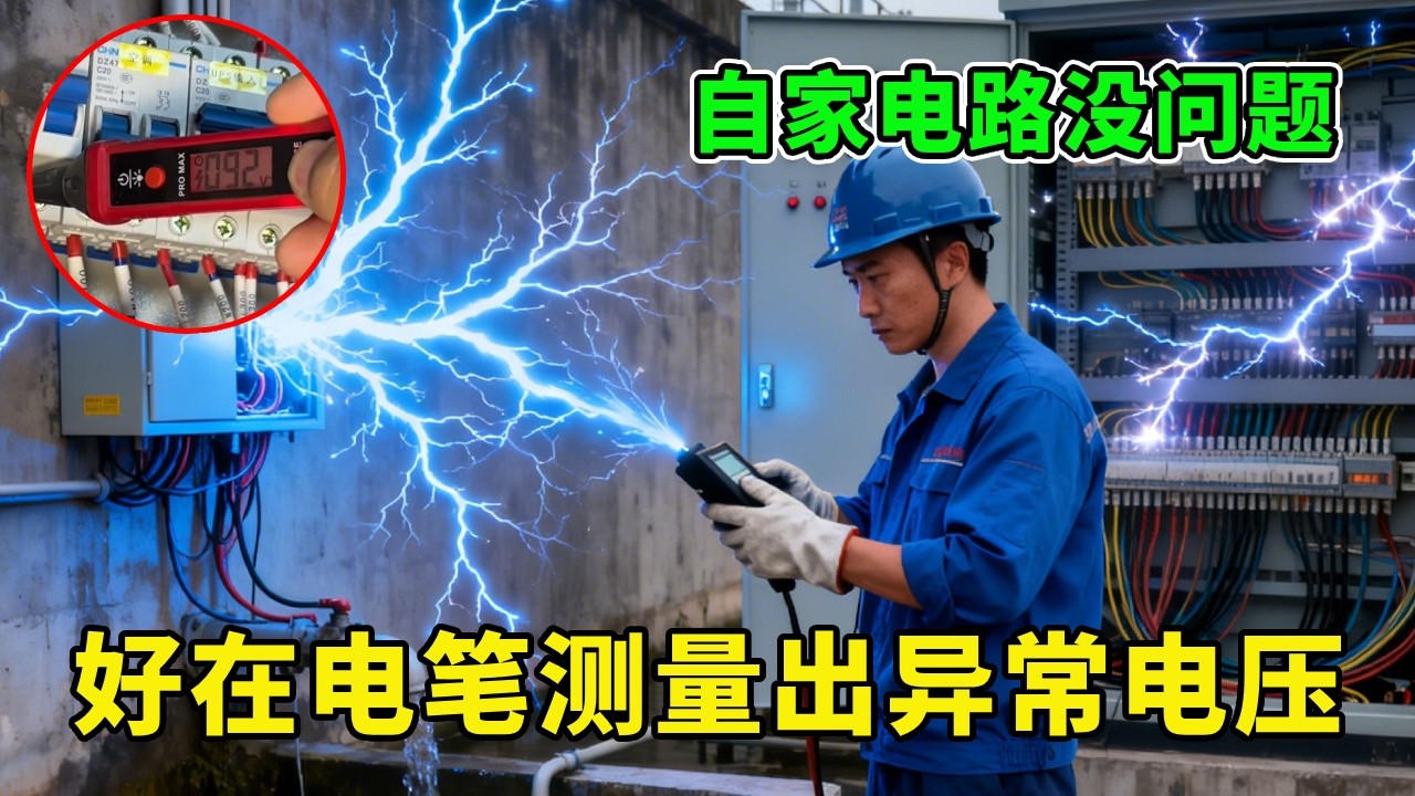 自家电路没问题，受别人家电路漏电影响偶尔跳闸，这种不好查原因，好在这个电笔测量异常电压，提醒到我是有漏电，才发现了故障原因。。。【城阳电工电路】
