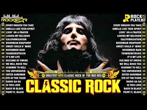 Top 100 Classic Rock Songs 70s 80s 90s Queen Guns N Roses Metallica AC DC Aerosmith Bon Jovi 