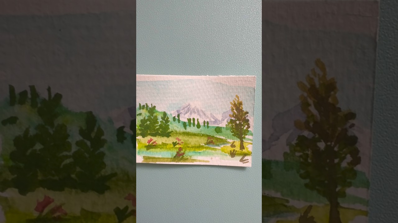 Little Mountain Landscape Watercolor Painting 