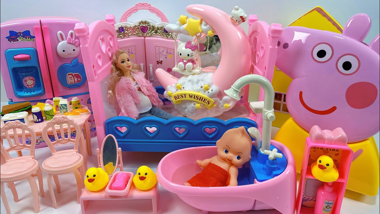 12 minute Satisfying Unboxing of the Pink Doll Bed and Princess House Game Set ASMR