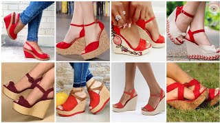 70 + top stylish & new arrival wedge heel hot red sandal designs for women #short viral screenshot 5