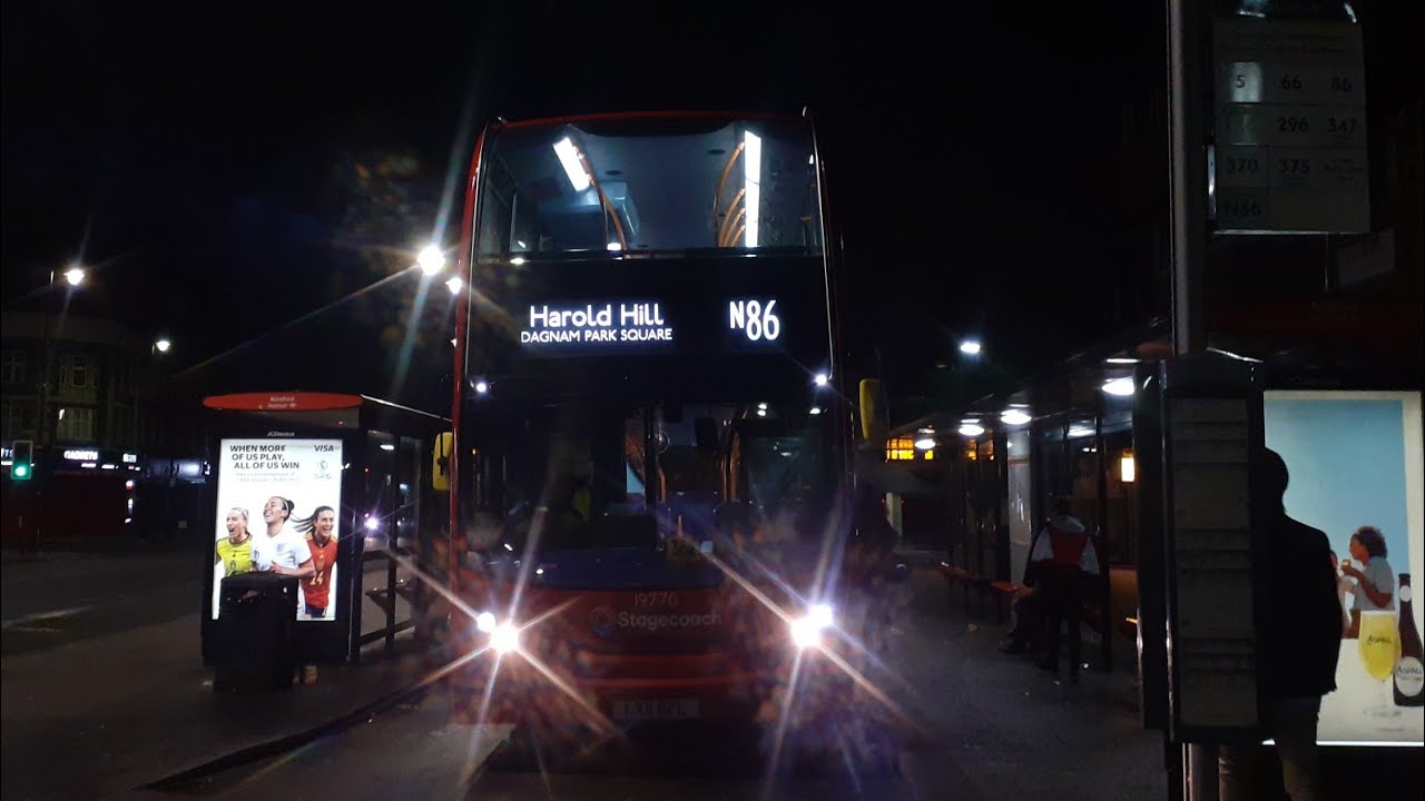 Full Journey on the Bus Route N86 - Harold Hill, Dagnam Park Square - Stratford Bus Station.