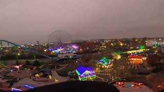Fear Fall Pov view of the parks Christmas lights at Kentucky kingdom