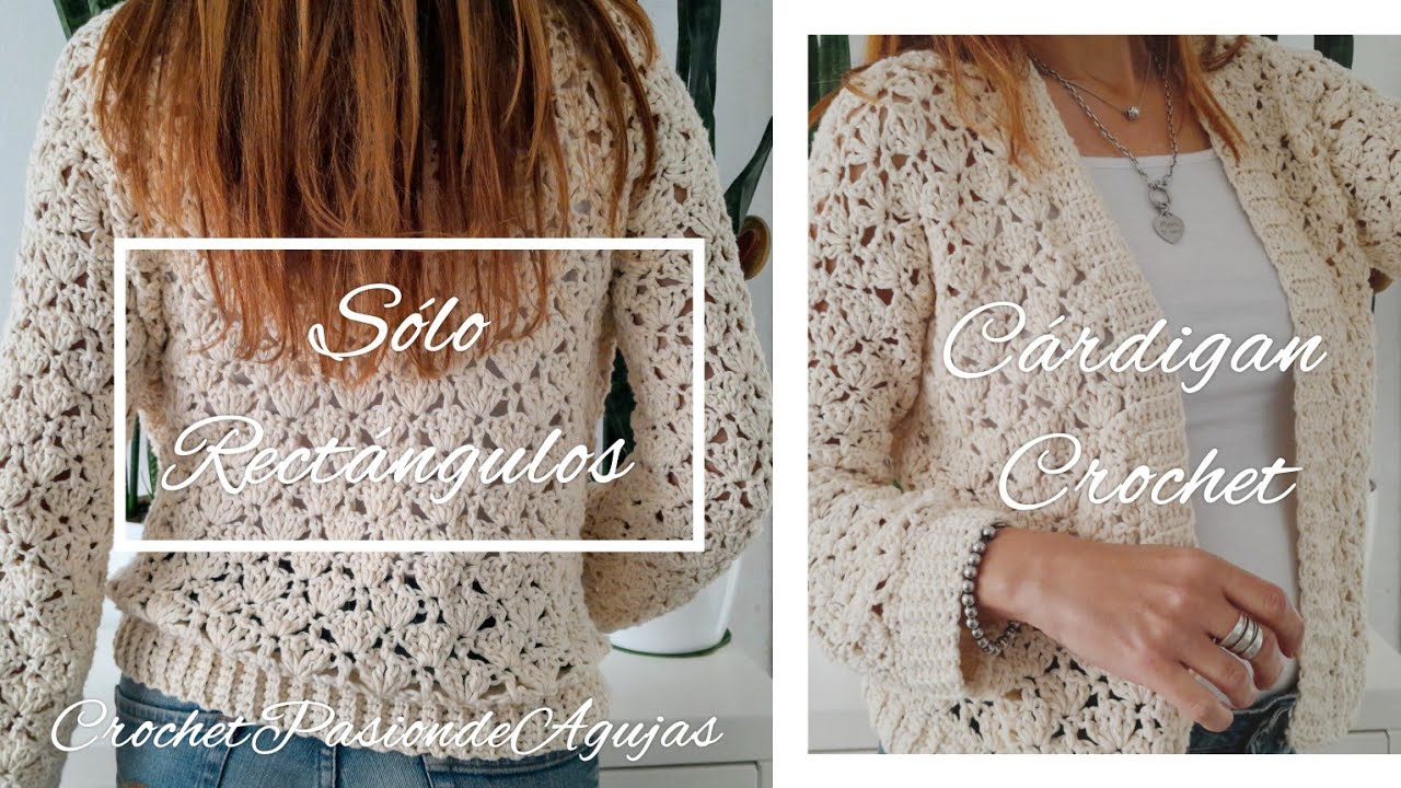 Cárdigan calado simple a crochet. Solo rectángulos!
