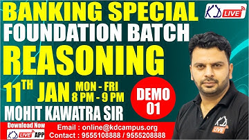 SBI/IBPS/RRB/RBI/PO & CLERK || BANKING SPECIAL || REASONING || DEMO 01 || BY MOHIT KAWATRA SIR