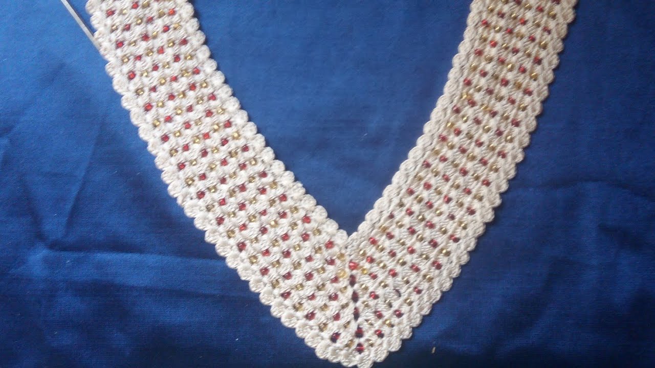 صدر كروشي بغرزة جديدة منبت بالعقيق على شكل V