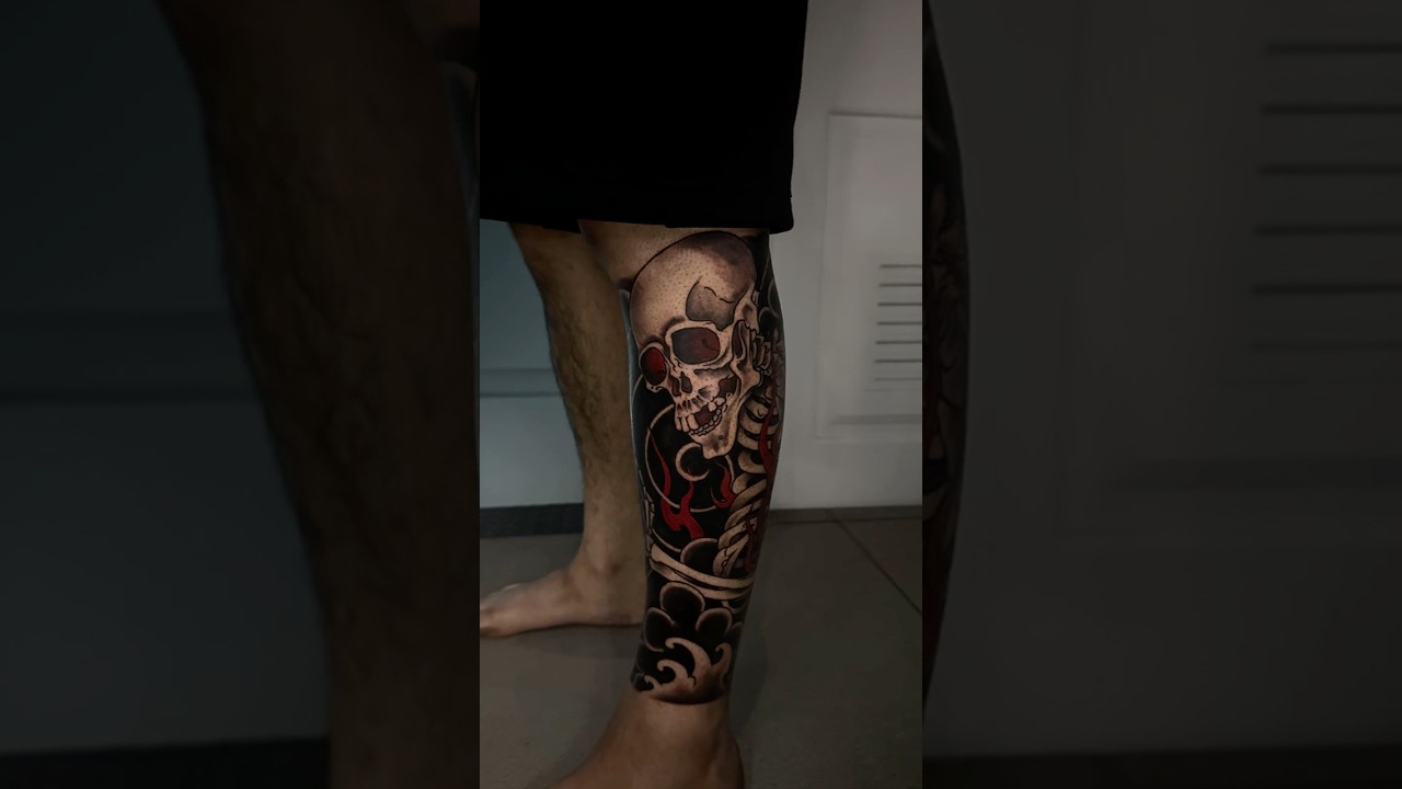 🩻 Japanese Skeleton Lower Leg Tattoo | Modern Irezumi Fusion 🔥