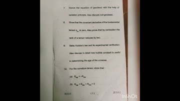 Kumaun University, Nainital M.Sc. 2nd sem General Relativity and cosmology Paper 2022