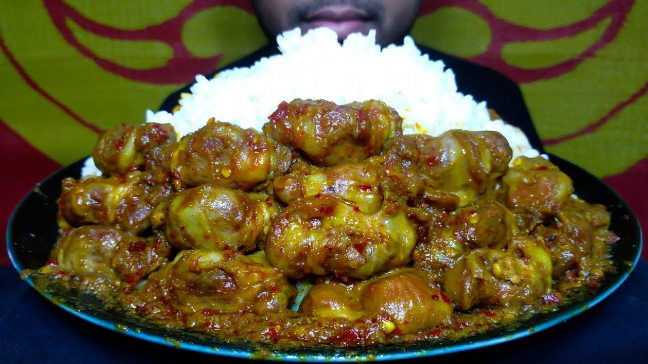 Spicy Chicken Gizzard With Rice | Eating Valobashi - YouTube