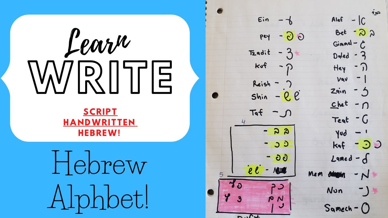 Learn how to write Hebrew Alphabet (the script/handwritten version)