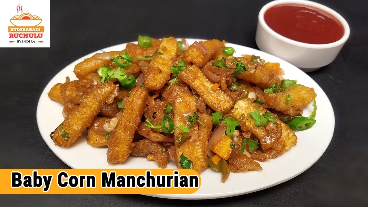 Baby Corn Manchurian Recipe | How to make Baby Corn Manchuria in Telugu by Hyderabadi Ruchulu