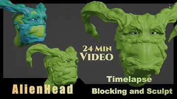 Timelapse 24 min blocking Sculpt,AlienHead in Blender BlockSurfaces addon #blender, #3d, #animation