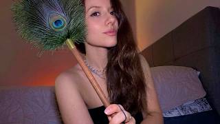 Giving Myself ASMR (feather, hair brushing, arm scratching, fabric)