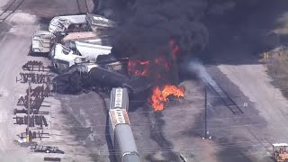 Fiery train derailment in Dupo, Illinois