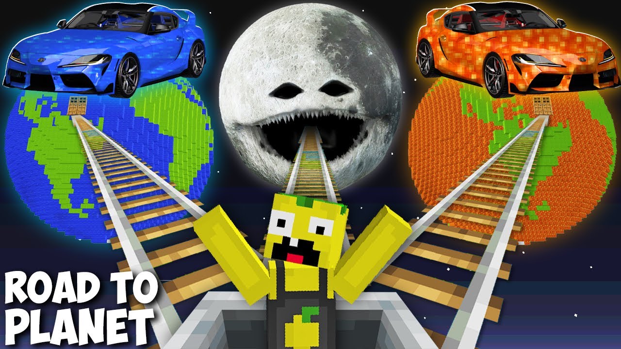 I found ROAD TO TOYOTA SUPRA LAVA PLANET vs WATER PLANET vs THE MOON WOKE UP in Minecraft !