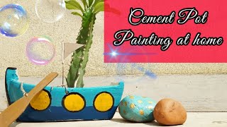 Cement Pot Painting at home| How to paint boat shape planter with enamel paint | Painting potgallery screenshot 2