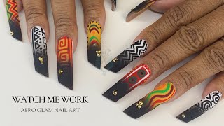 Juneteenth-Inspired Afrocentric Nail Art | Bold Tribal Designs + Lipstick Shaping + Matte Finish 🖤✨