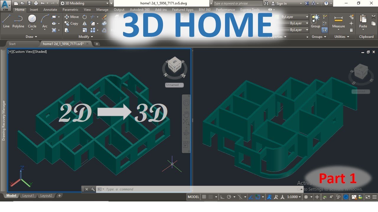 Autocad 3d tutorial for beginners| Autocad 3d| 2d into 3d| Autocad 3d ...