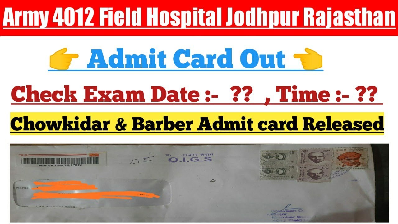 Hq 4012 field hospital Jodhpur Rajasthan barber & Chowkidar Vacancy 2022 | Admit Card out