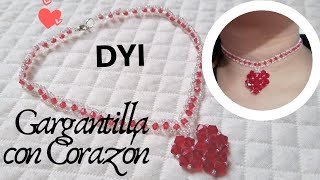 Gargantilla con diseño de corazón hecho  con Cristales y Mostacillas - Bisutería Fina (Tutorial)