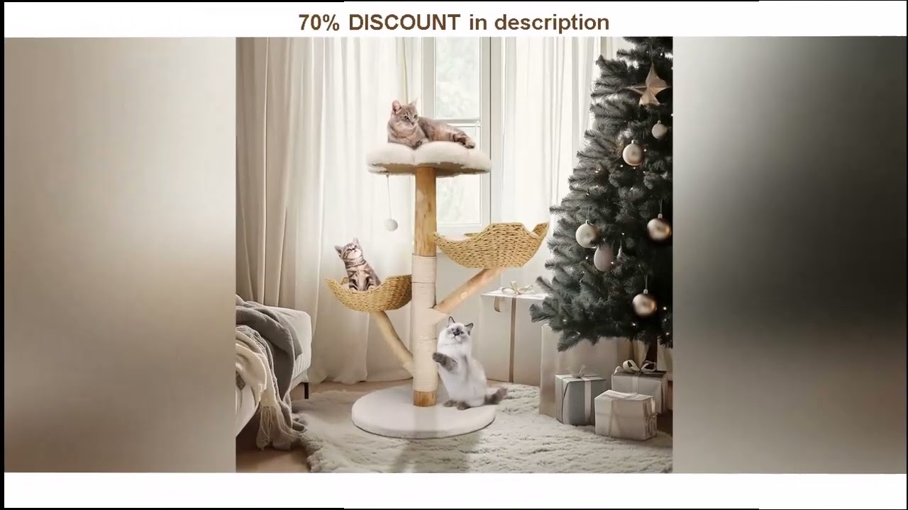 A must-have product! 110cm Modern Cat Furniture Climbing Tree Solid Wood Activity Center with Scra