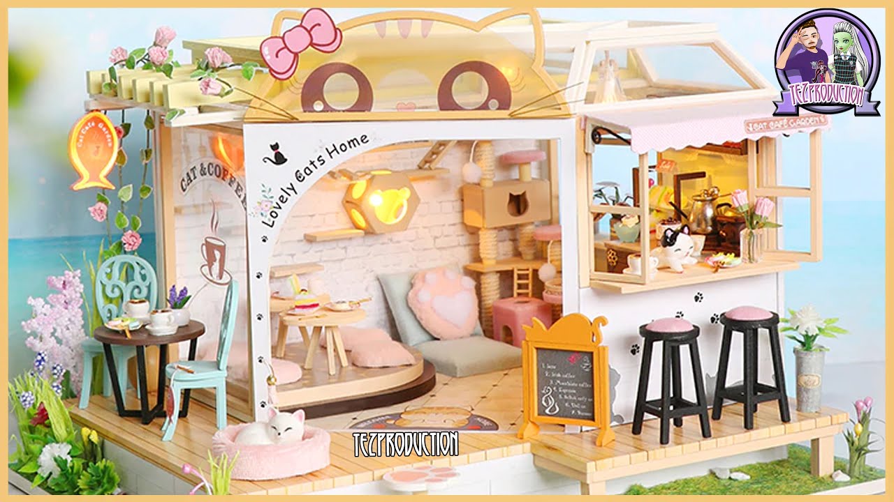 DIY MINIATURE CAT CAFÉ GARDEN CUTEBEE YouTube
