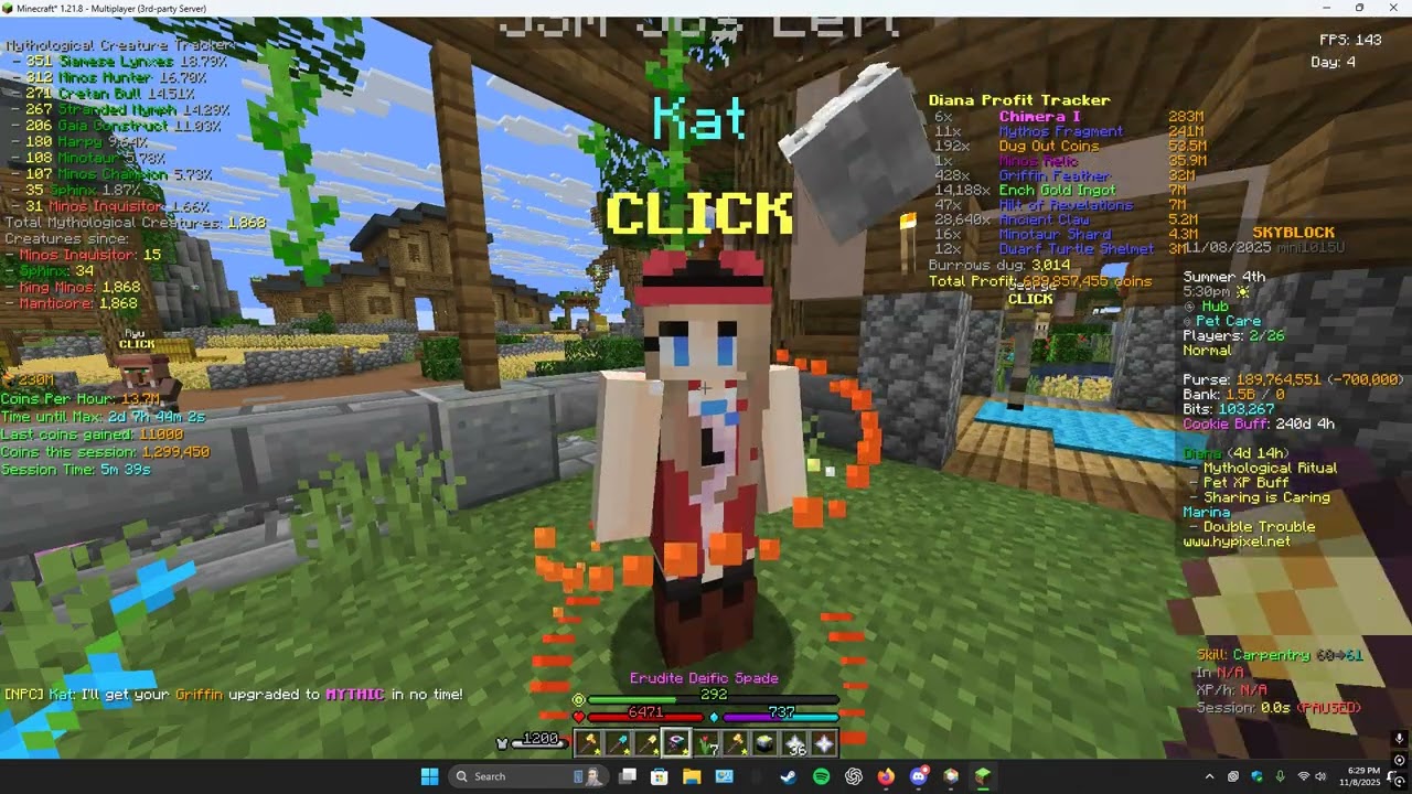 crafting first mythic griffin pet ever in hypixel skyblock