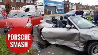 Man gives commentary on the moments after his Porsche 911 is written off