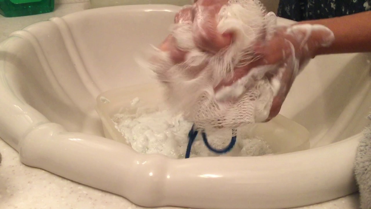 ASMR mushy soap with loofah..lots of foam play...