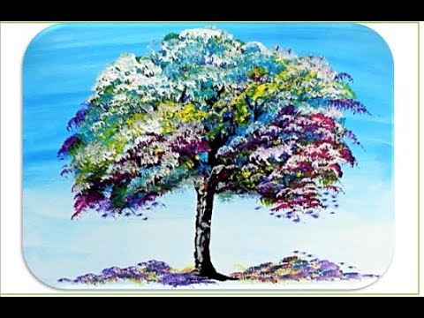 How to paint a TREE. Painting Tutorial colorful RAINBOW tree Step by ...