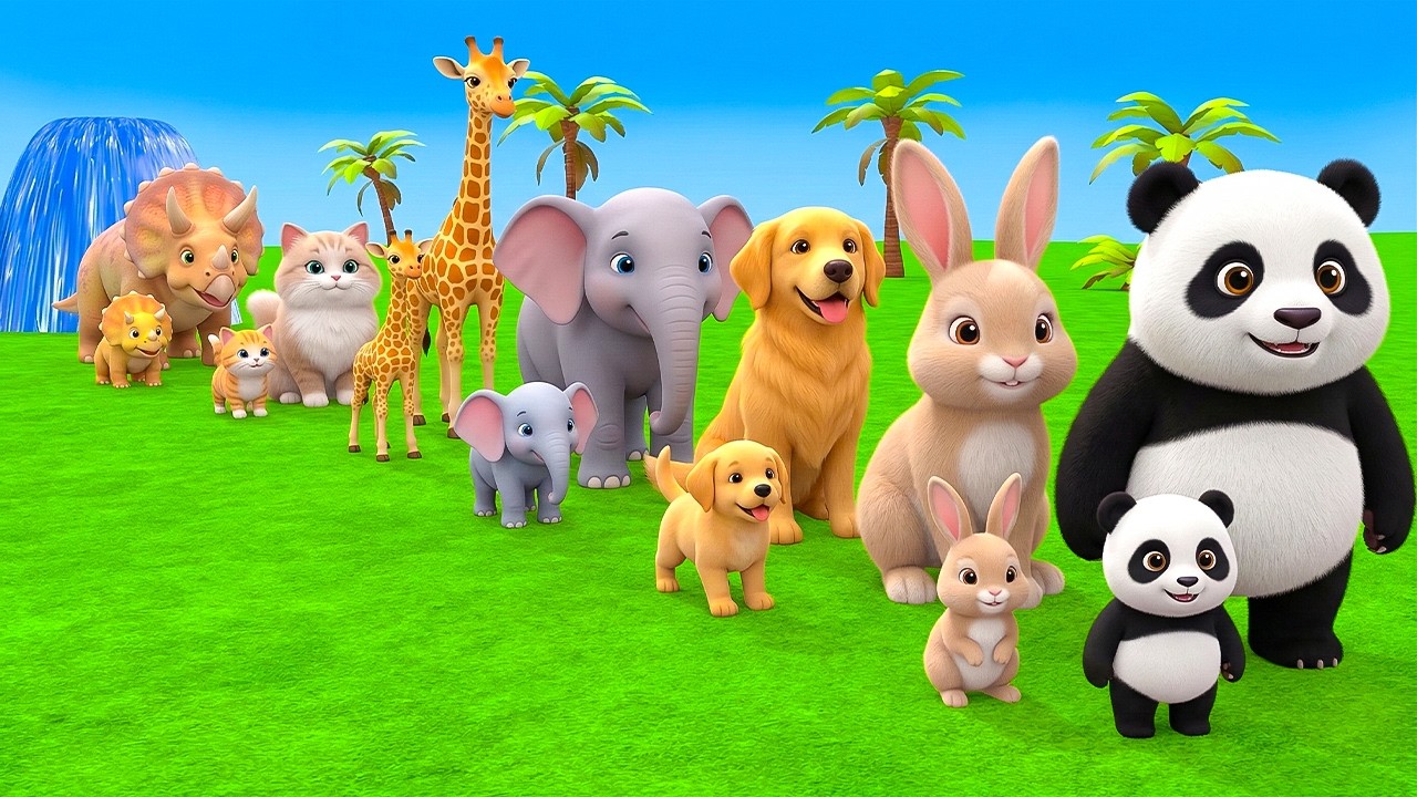 Long Slide Game With Elephant Gorilla Buffalo Hippopotamus Tiger - 3d Animal Game - Funny 3d Animals