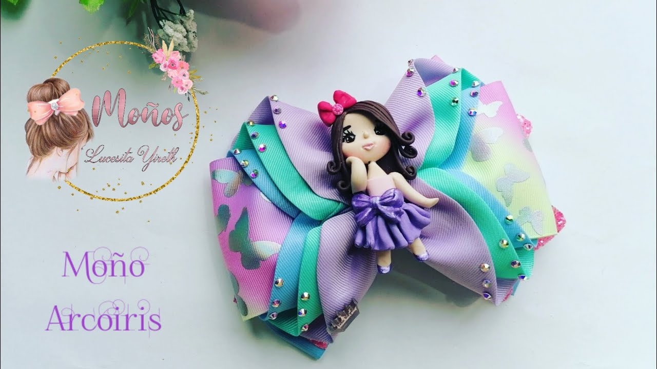 Moños para Niñas Paso a paso🎀😍👌Moño Arcoiris Listón de 7.5